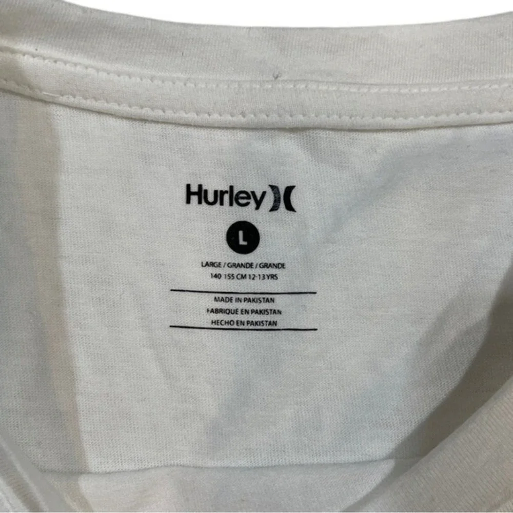 Hurley Girls L Graphic T-Shirt Peace Sign Logo‎ White Tee Summer Top